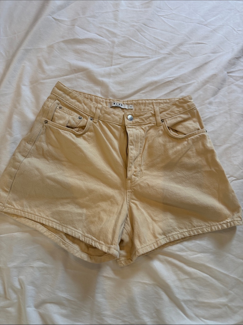 NA-KD Cream High-Rise Jean Shorts with Five-Pocket Design